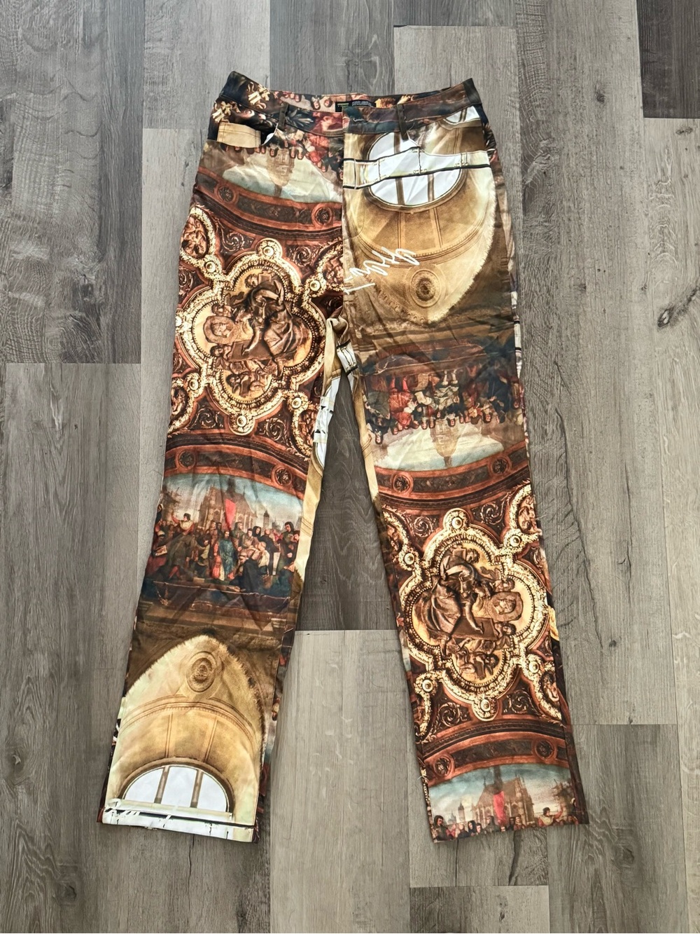 Finesse Baroque Fresco Print Straight Jeans in Brown and Cream